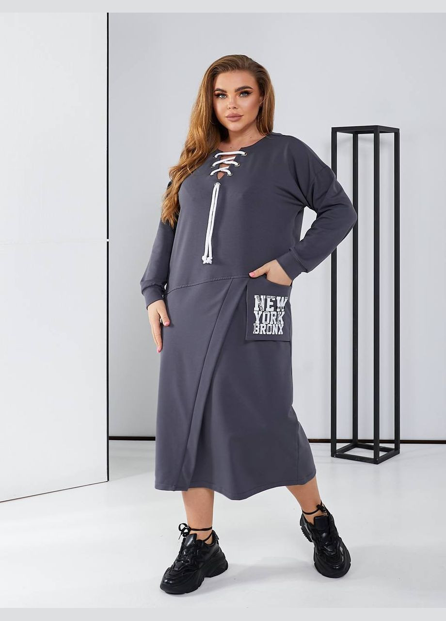Графітова спортивна, повсякденний, кежуал жіноча сукня сукня-худі No Brand з написами