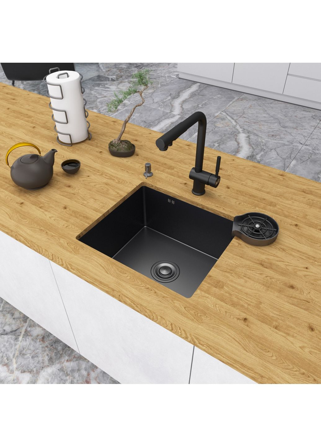 Чорна мийка для кухні з нержавійки 50 см під стільницю Nett NВ-5045 (352730043)