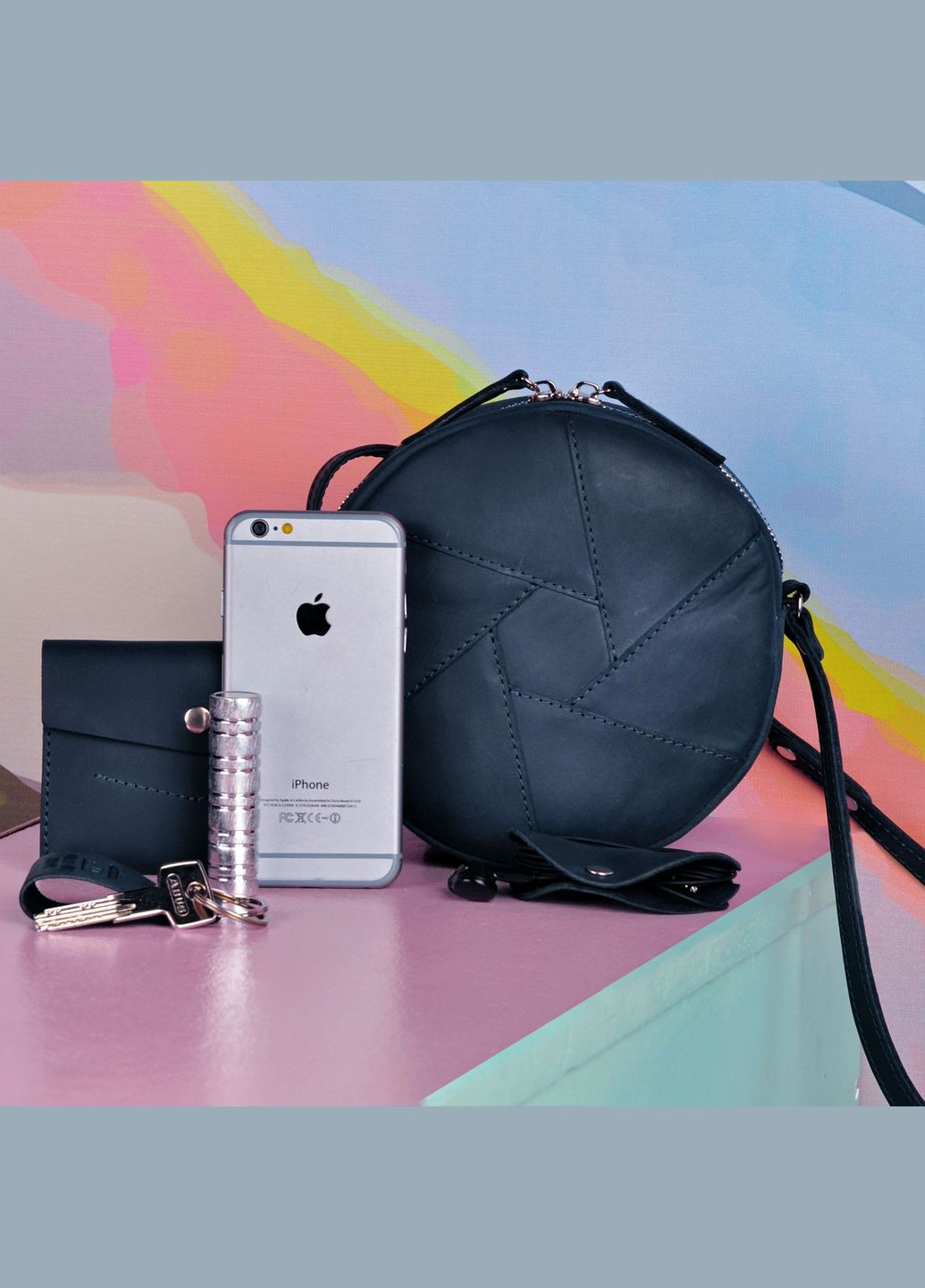 Шкіряна кругла жіноча сумка Бон-Бон синя Crazy Horse (A-026251) BlankNote кросс-боди (327874097)