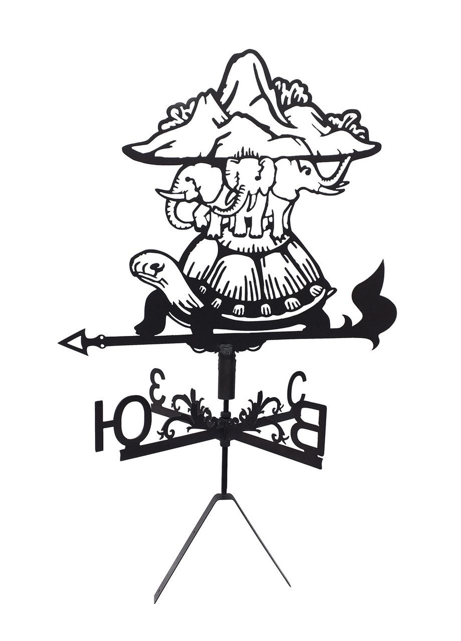 Флюгер на будинок Черепаха, Плоска земля на слонах, флюгер на дах з металу 3 мм. No Brand (368896355)