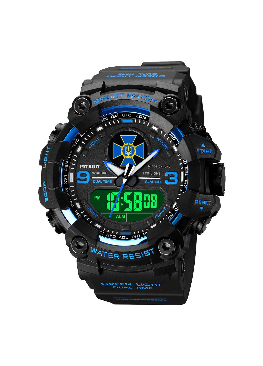 Наручний годинник чорний з синім водонепроникні для чоловіків з будильником та календарем ProDobro (367265415)