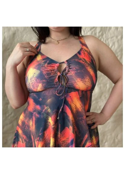Комбінований літній жіночий купальник танкіні plus size з яскравим принтом вільний верх з шортиками стильний / жіночий танкіні великих розмірів 5xl No Brand