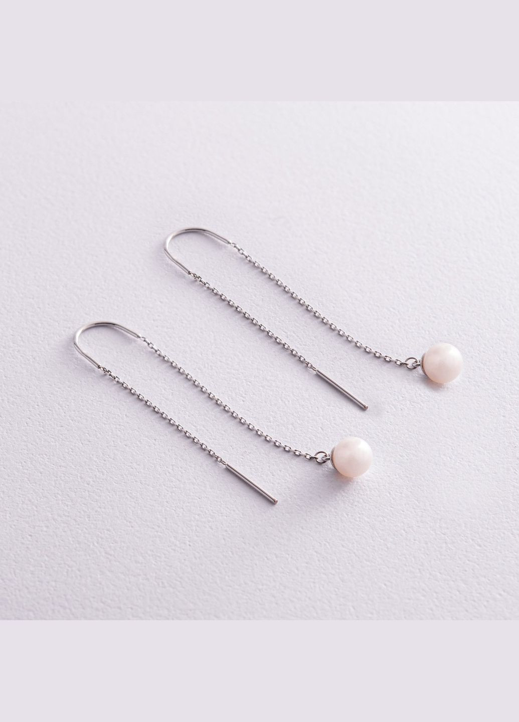 Сережки протяжки з перлами (біле золото) с08267 Oniks (264022378)