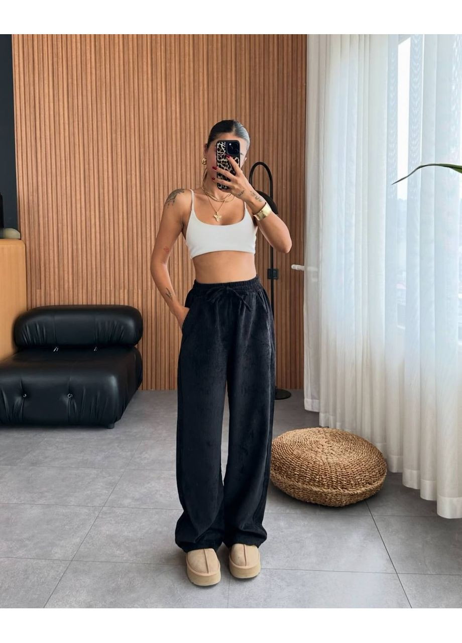 Жіночі брюки палаццо в стилі оверсайз з мікровельвету MonCher (349453359)