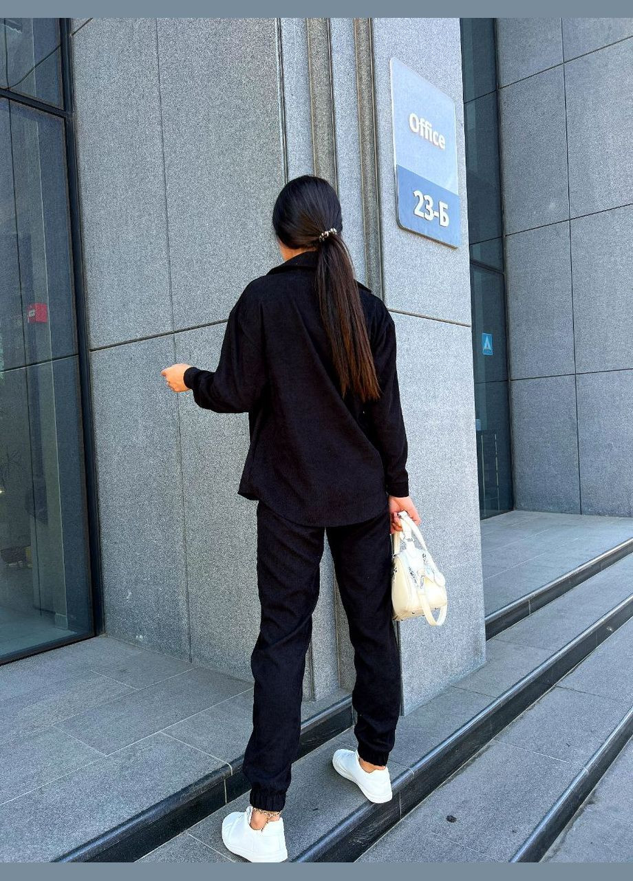 Женский костюм из микровельвета на кнопках черного цвета 26051 Vo No Brand (323643732)