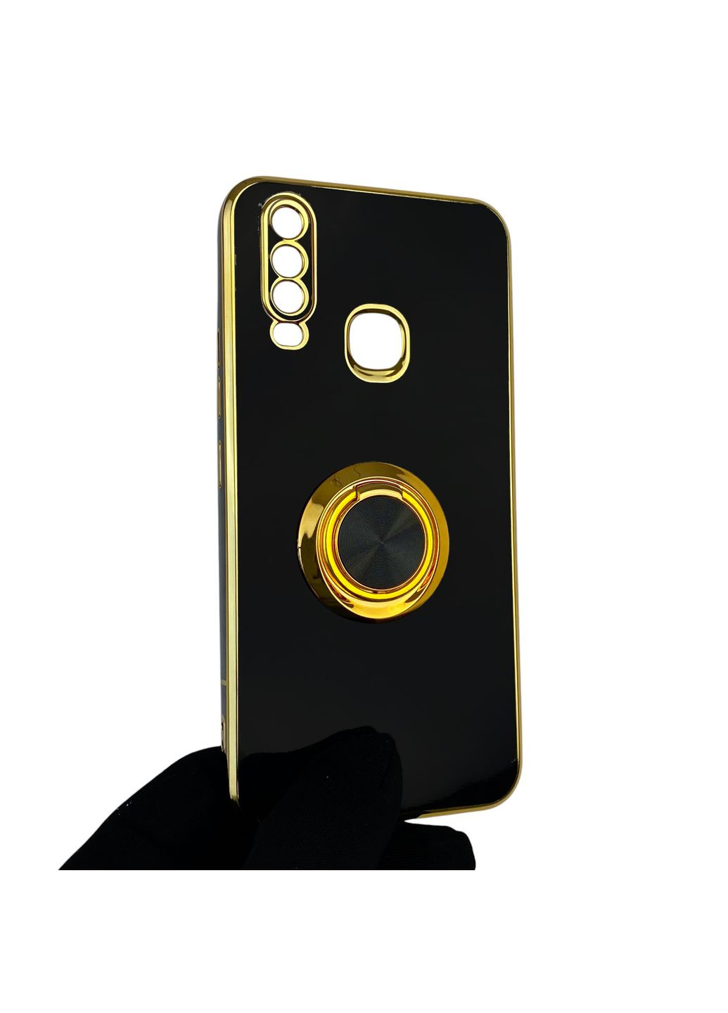 Чохол для Y11 з кільцем-підставкою із золотою окантовкою на віво у11 чорний gs1 Vivo (366236047)