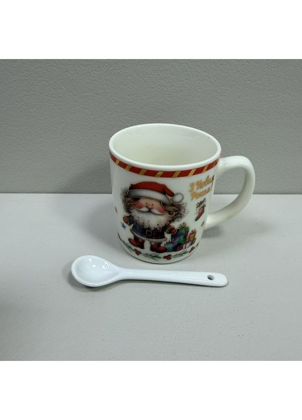 Чашка новорічна з ложкою в подарунковій коробці керамічна 175 мл h-8 см, d-7,3 см 269/3655-2 Stenson (367111044)