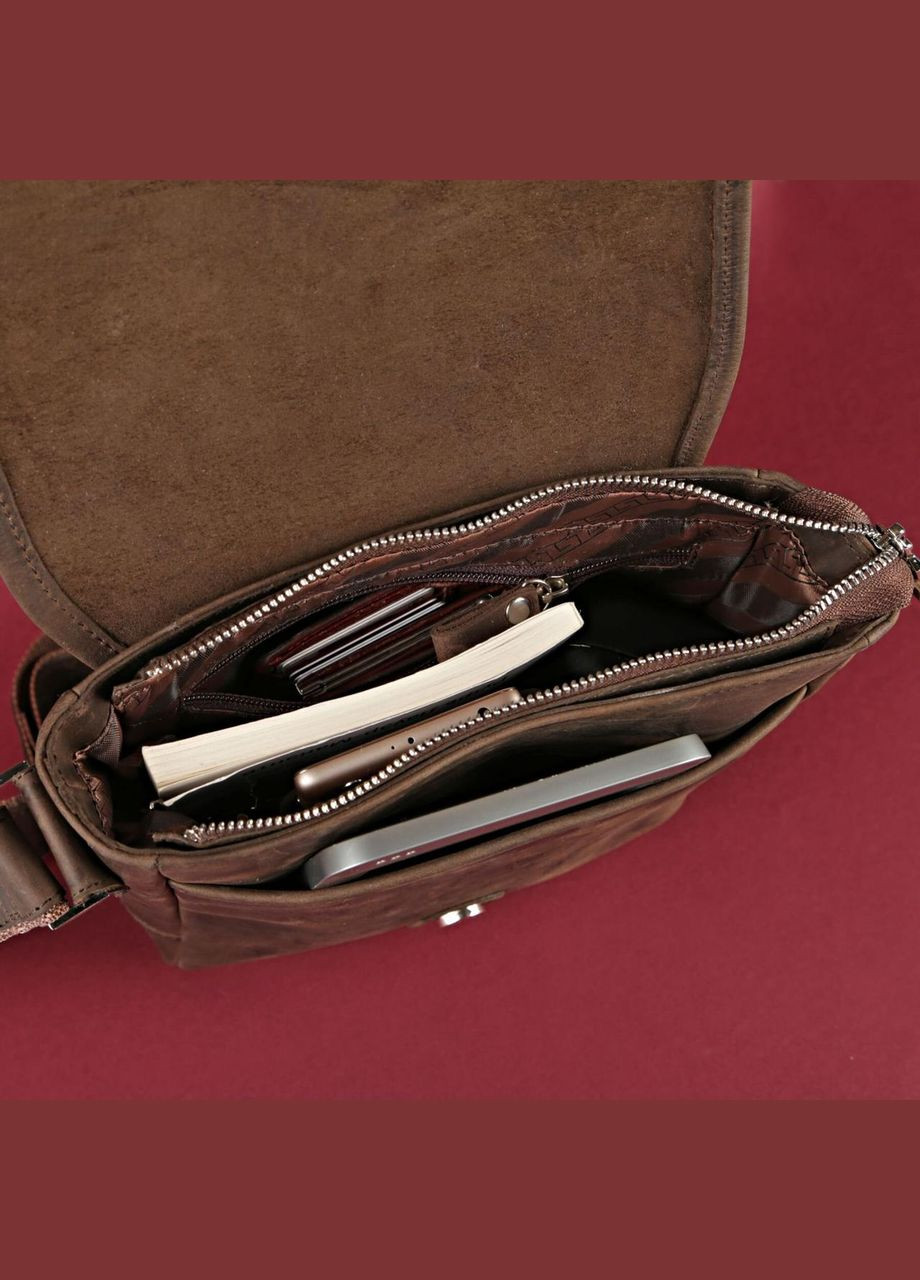 Чоловіча шкіряна сумка через плече планшет месенджер із натуральної шкіри коричнева 22*23*7 см Shvigel (329149780)