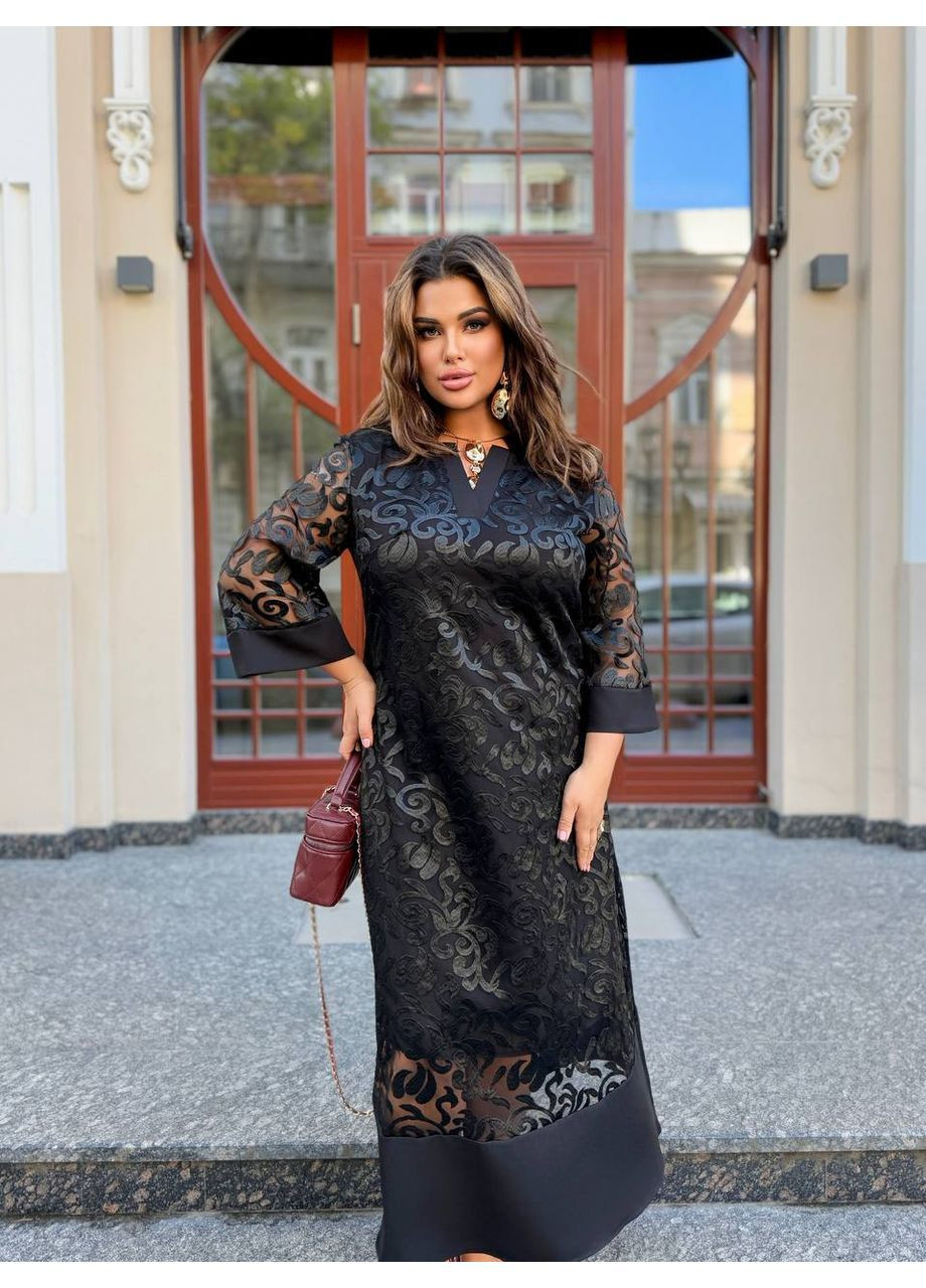 Чорна сукня жіноча нарядна з візерунком сітка No Brand