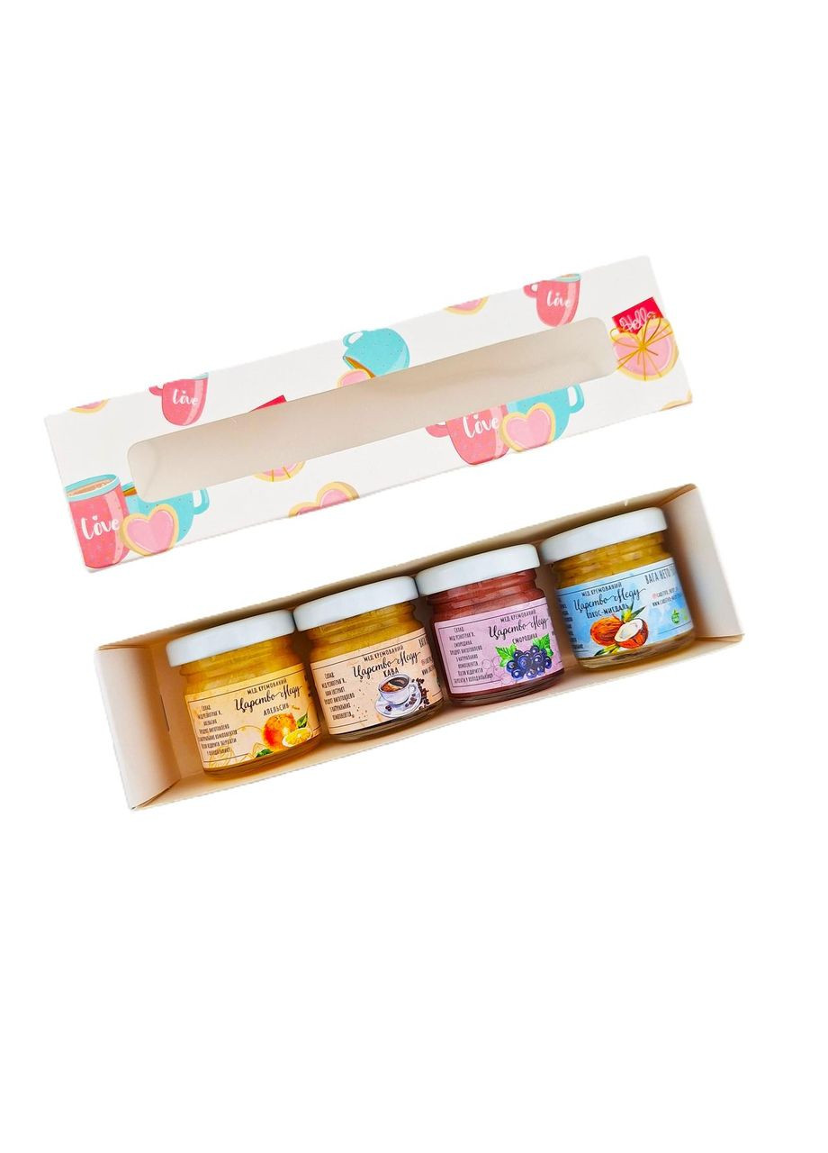 Чашечка пинал 20*5 см с окошком из 4 шт по 50 грамм орехи с медом Царство Меду (360543395)