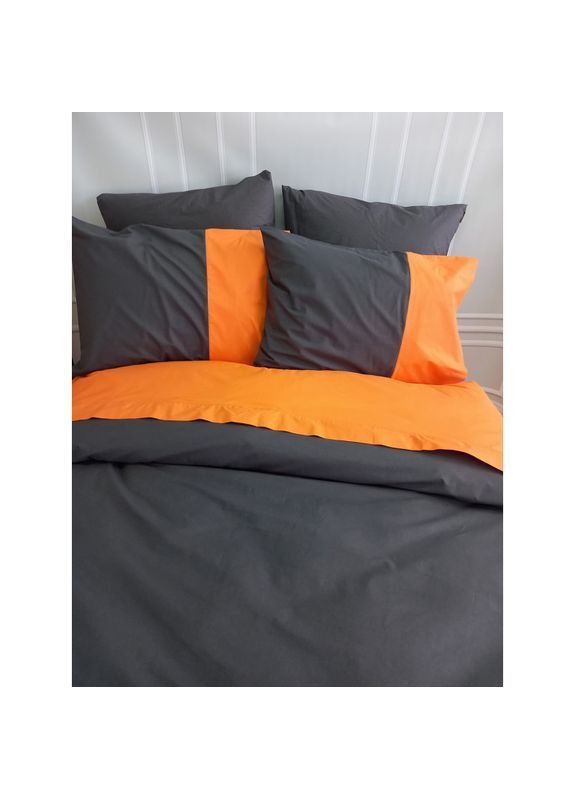 Постільна білизна PREMIERE Антрацит/Помаранчевий Ранфорс Двоспальна на резинці MERISET (278255937)