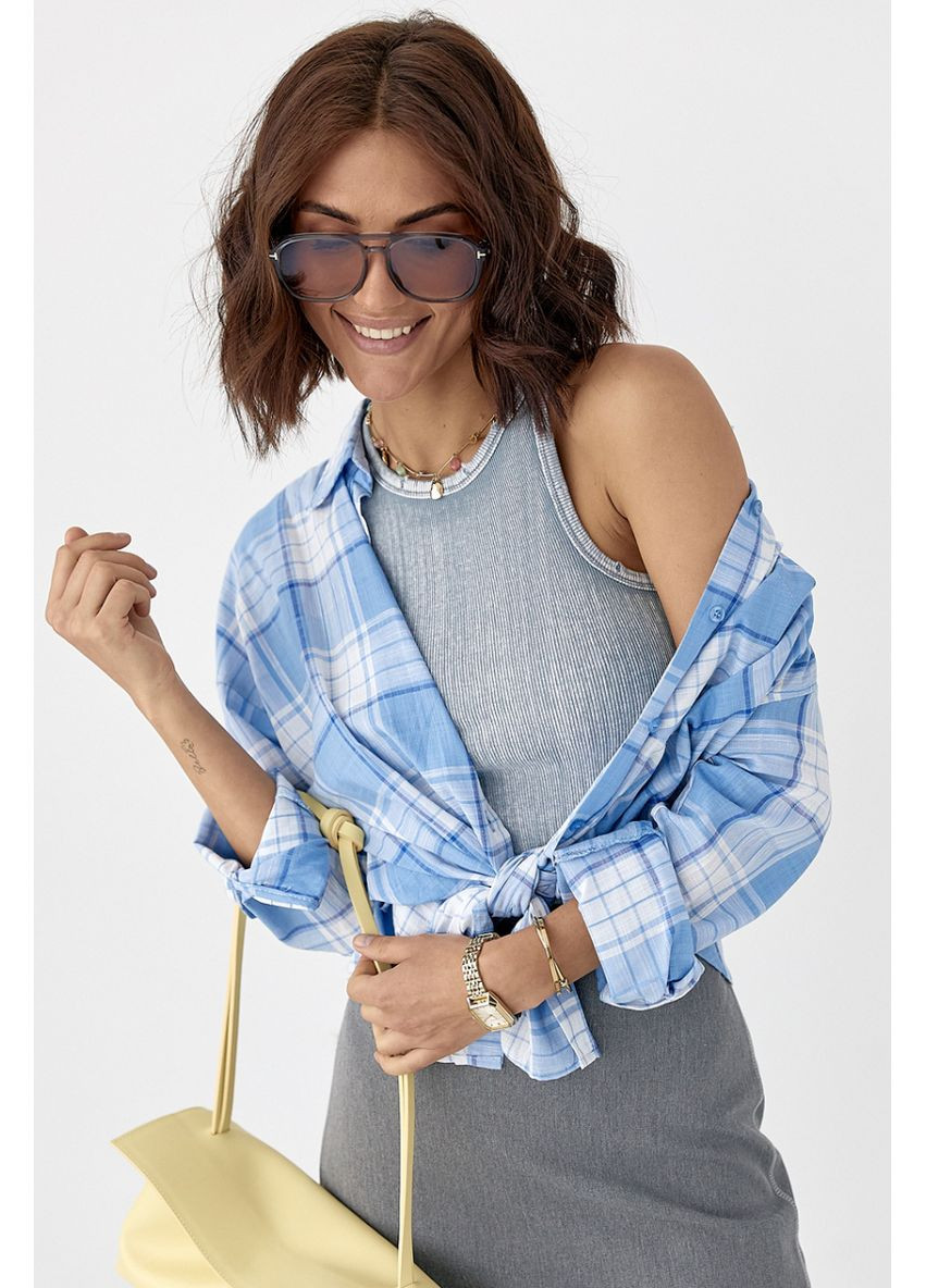 Голубой кэжуал рубашка в клетку Lurex