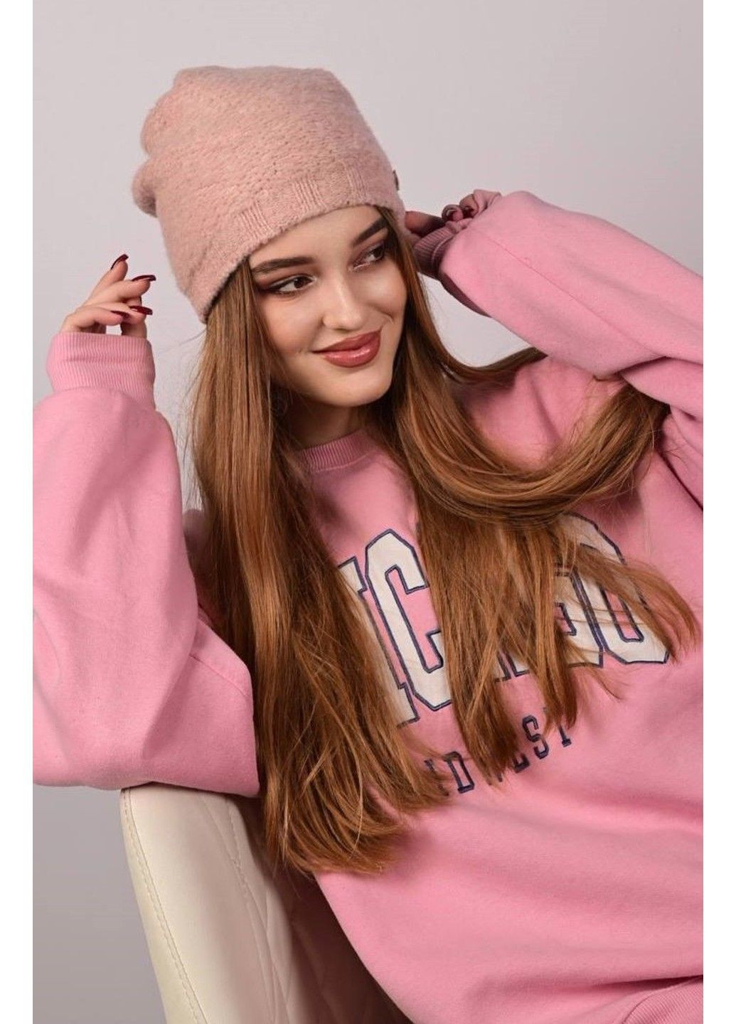 Шапка женская на флисе пудровая Makko (315501866)