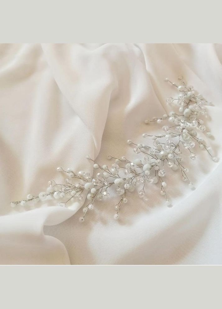 Прикраса в зачіску з намистин, кришталева гілочка білого кольору в зачіску нареченої (HB-00311) Ksenija Vitali (301218620)