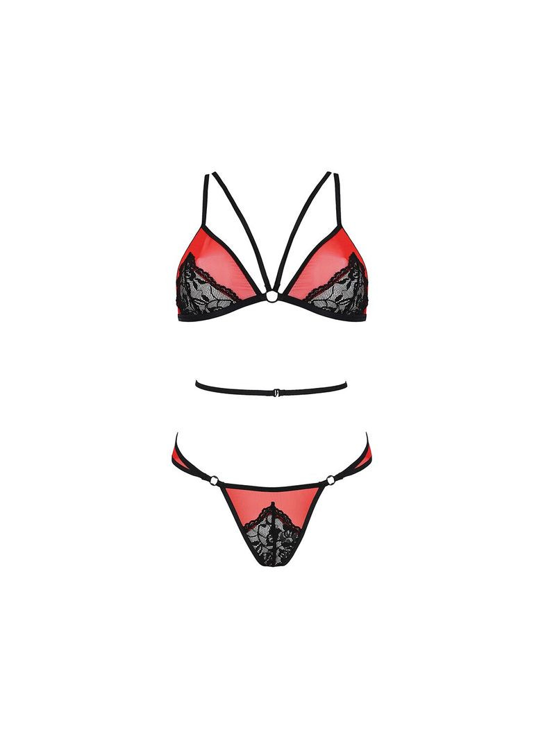 Комбінований демісезонний комплект білизни peonia set xxl/xxxl red, бра, трусики Passion