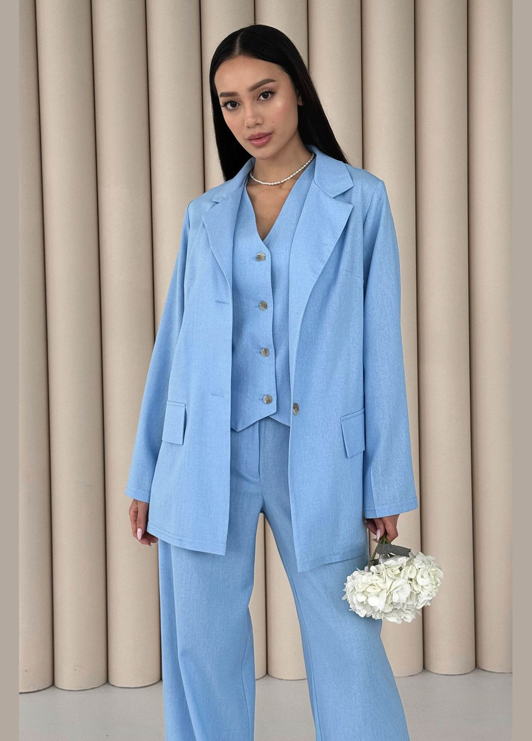 Класичний жіночий жакет блакитного кольору Jadone Fashion (292653096)