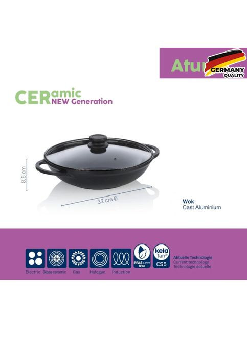 Сковорода Вок з кришкою Atura 32см Black (15174) Kela (329143007)