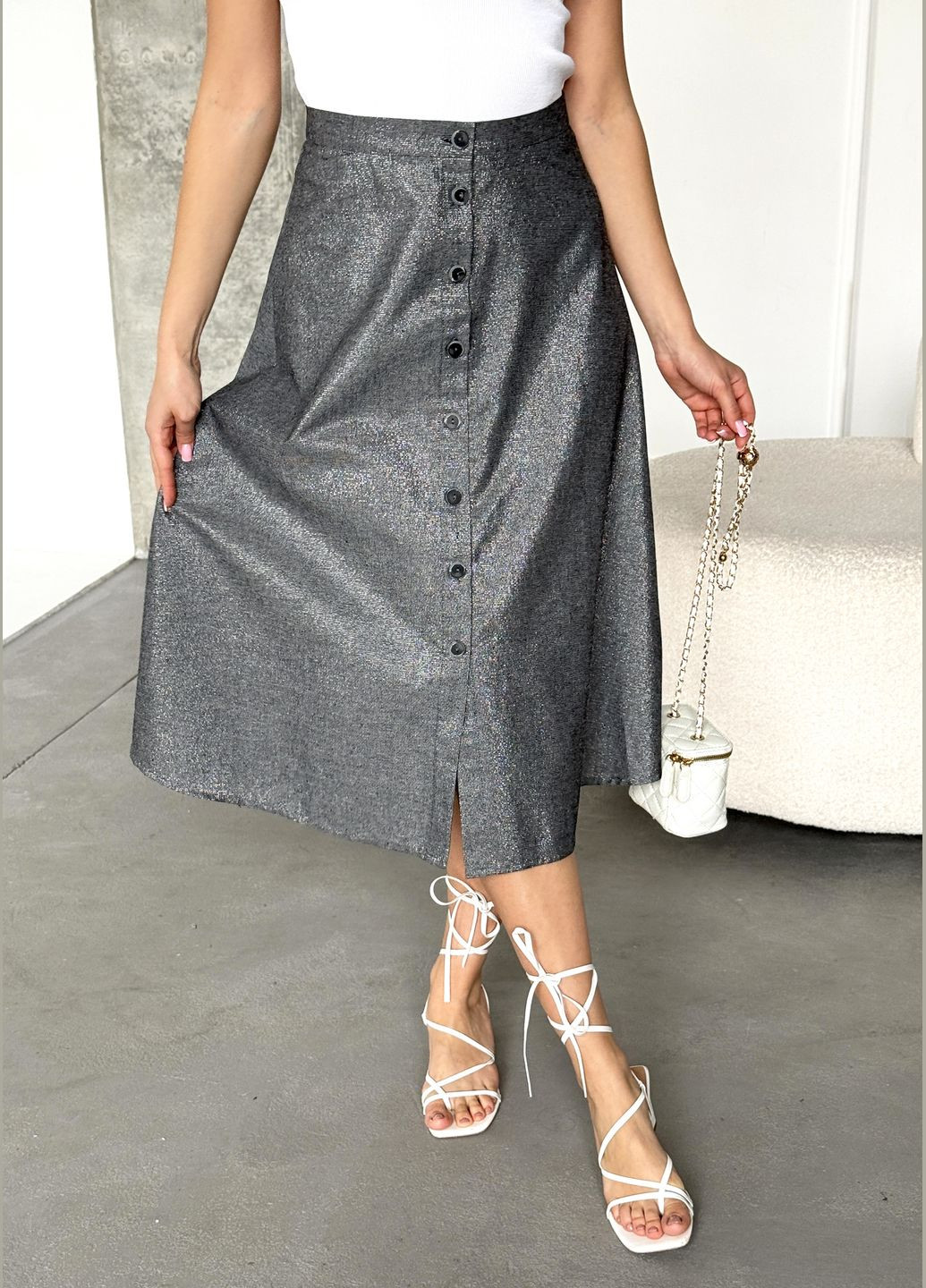 Витончена стильна лляна спідниця з додаванням люрексової нитки INNOE Спідниця (326989384)