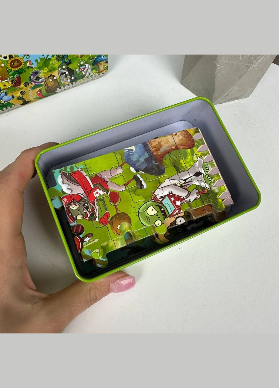 Дитячі пазли розвиваючі Plants vs Zombies в металевій коробочці, пазли для дітей Рослини проти Зомбі Diy (333023990)
