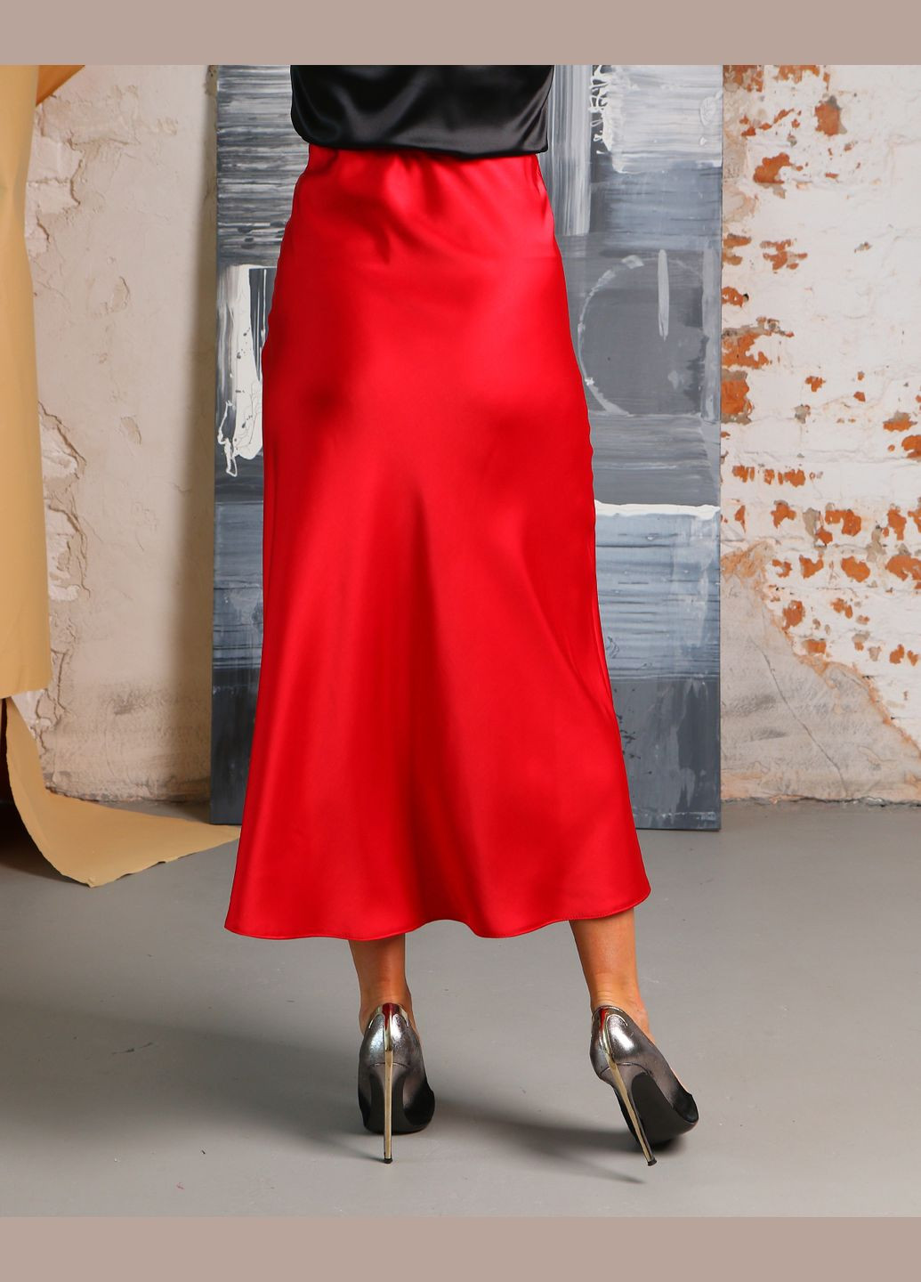 Жіноча спідниця трапеція міді 4323АБ червона No Brand (301868310)