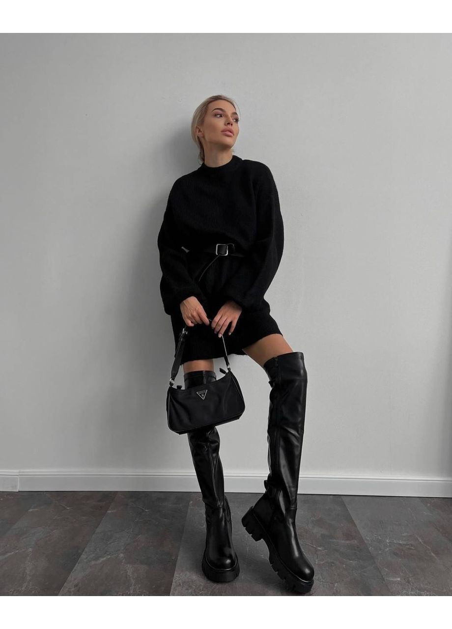 Чорна кежуал тепла в’язана сукня oversize No Brand однотонна
