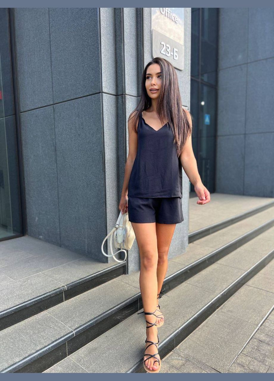 Женский летний костюм (шорты+майка) черного цвета 33345 No Brand (334302562)