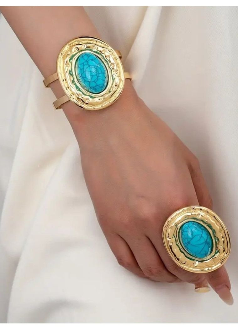 Набор бижутерии массивный браслет и кольцо с камнем, 10-749 No Brand (350936862)