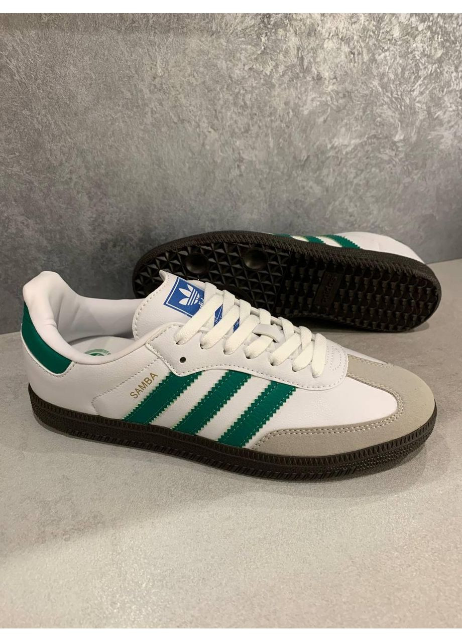 КРОССОВКИ ЖЕНСКИЕ ADIDAS SAMBA OG WHITE GREEN GUM АДИДАС САМБА No Brand серые демисезоны (367170407)