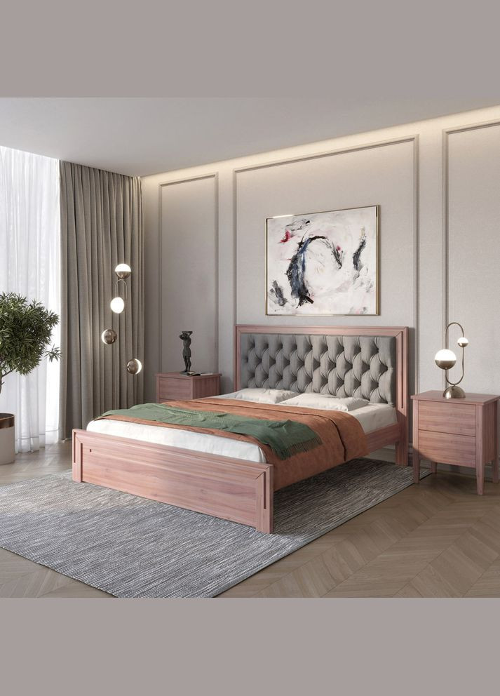 Двуспальная деревянная кровать Торонто Т3/Аляска 93 (серый) 140х200 см (MBG-8011) Mebigrand (368281373)