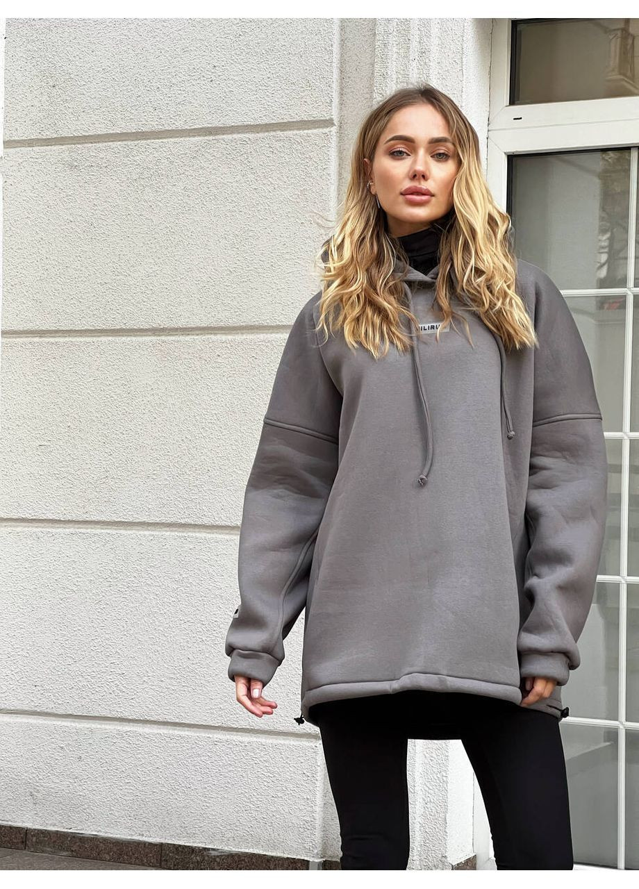Женский теплый худой OVER из турецкой тринитки Пенье с начесом цвет графит milirud (366292366)
