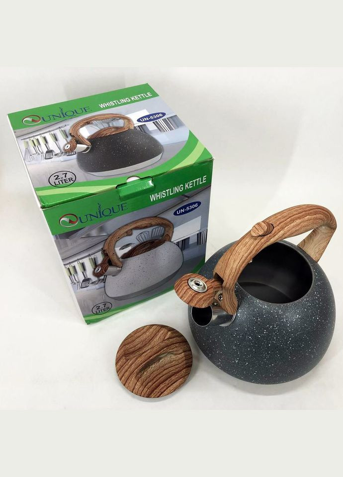Чайник со свистком UN-5306 2,7л мрамор, для газовых плит, чайник нержавейка. Цвет: темно-серый Unique (364664672)