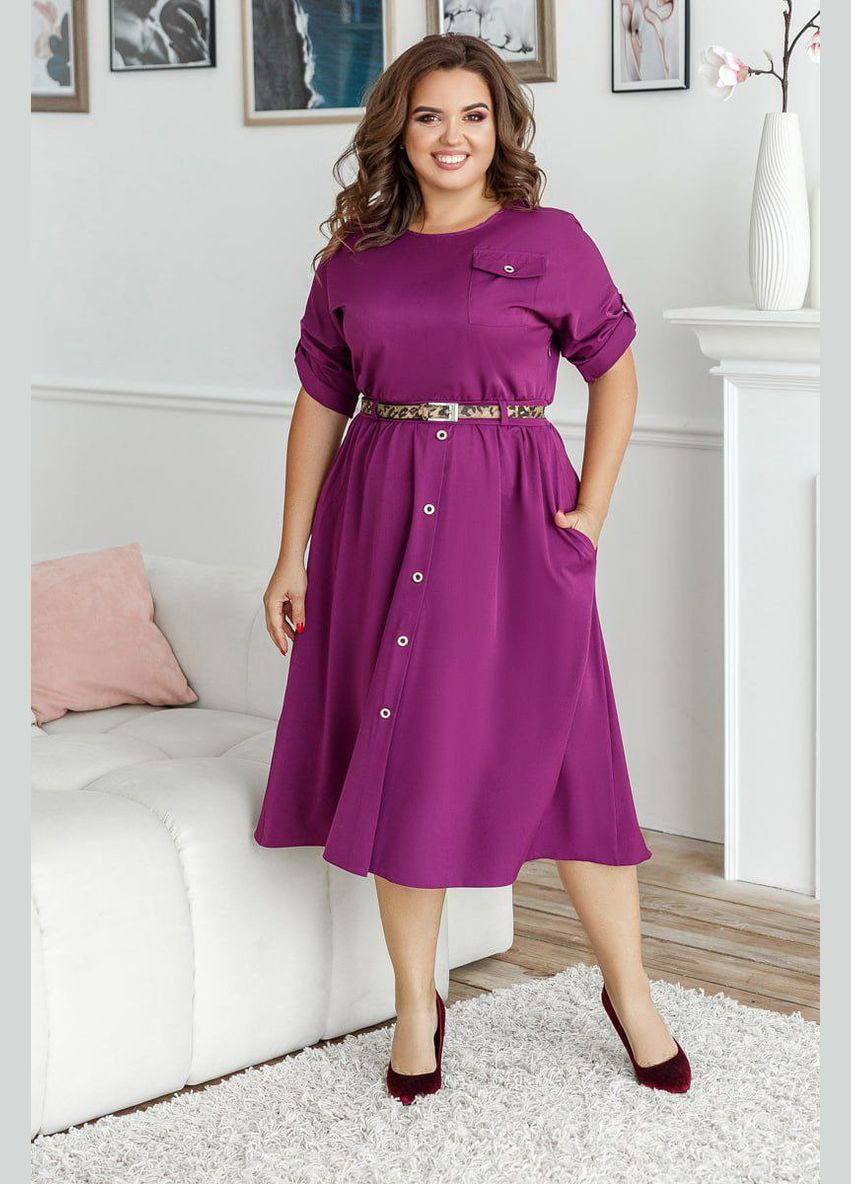 Фиолетовое деловое платье летнее классическое LeVi
