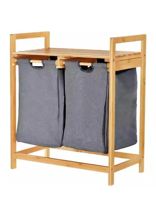 Бамбуковий стелаж для ванної кімнати 2в1 | Відкрита полиця + 2 місткі кошики для одягу, 64×33×73см No Brand (346530670)