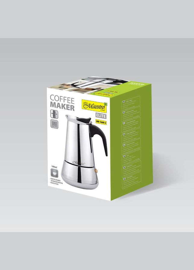 Кофеварка гейзерная нержавеющая сталь 100 мл на 2 чашки (MR-1660-2) Maestro (334004430)