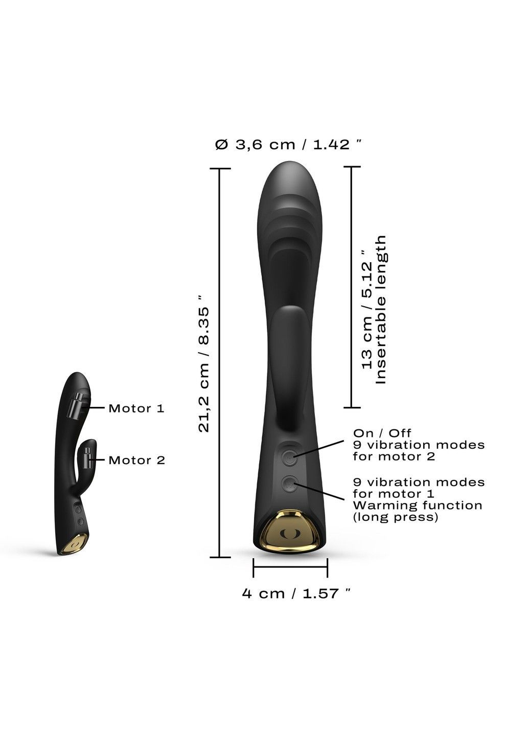 Вибратор-кролик с подогревом FLEXI RABBIT BLACK, гибкий ствол Dorcel (333332232)