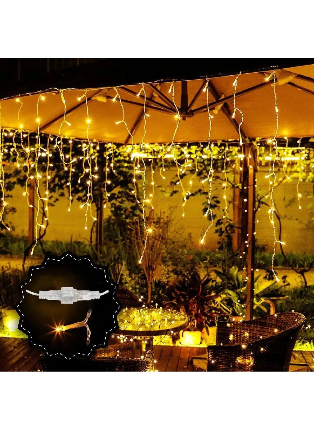 Гірлянда бахрома вулична кімнатна світлодіодна з роботою від мережі контролером 12 м 200 лампочок (482045-Prob) Тепла біла Unbranded (369807269)