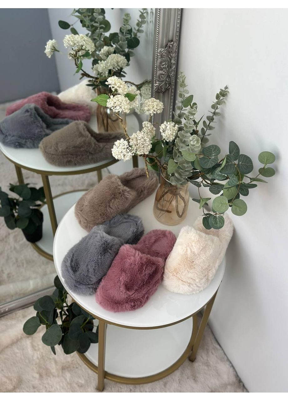 Жіночі пухнасті тапочки рожеві / Жіночі теплі капці із штучного хутра рожевого кольору / Жіночі м’які домашні тапки рожеві No Brand (367102226)