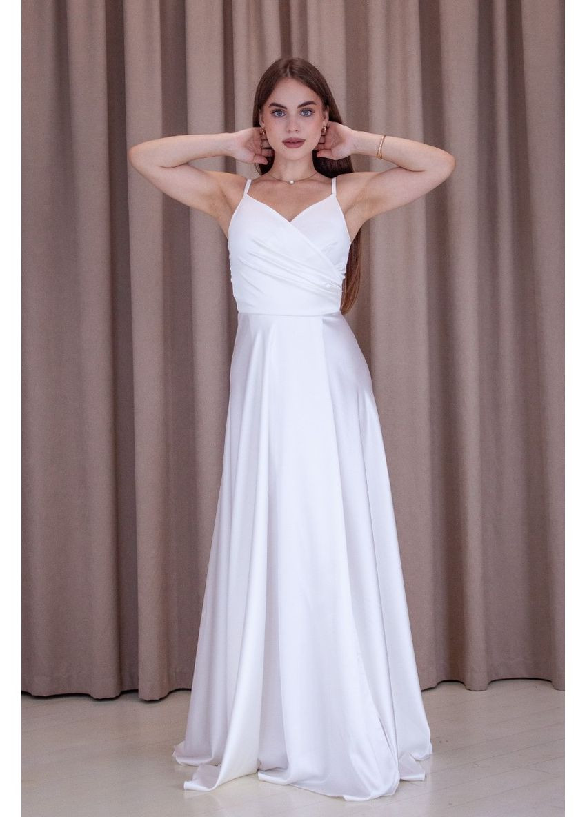 Молочна вечірня плаття на запах, а-силует Wayas однотонна