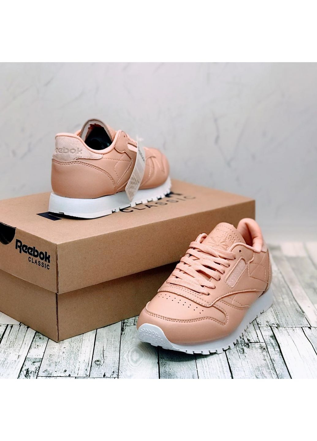 Розовые демисезонные кроссовки мужские reebok classic pink white 2 рибок No Brand