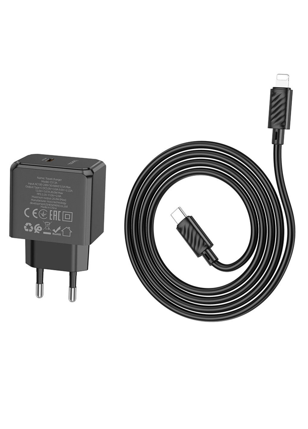 Сетевое зарядное устройство CS13A Ocean single port PD20W Charger Set(C to iP) Black Hoco (369457671)