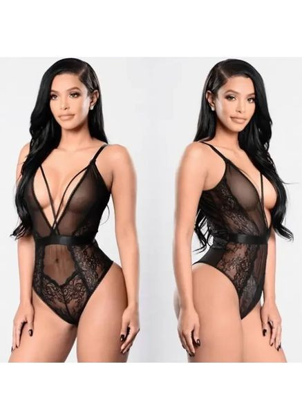 Кружевный боди с декольте черного цвета. Кружевной боди черный для ролевых игр China (360865545)
