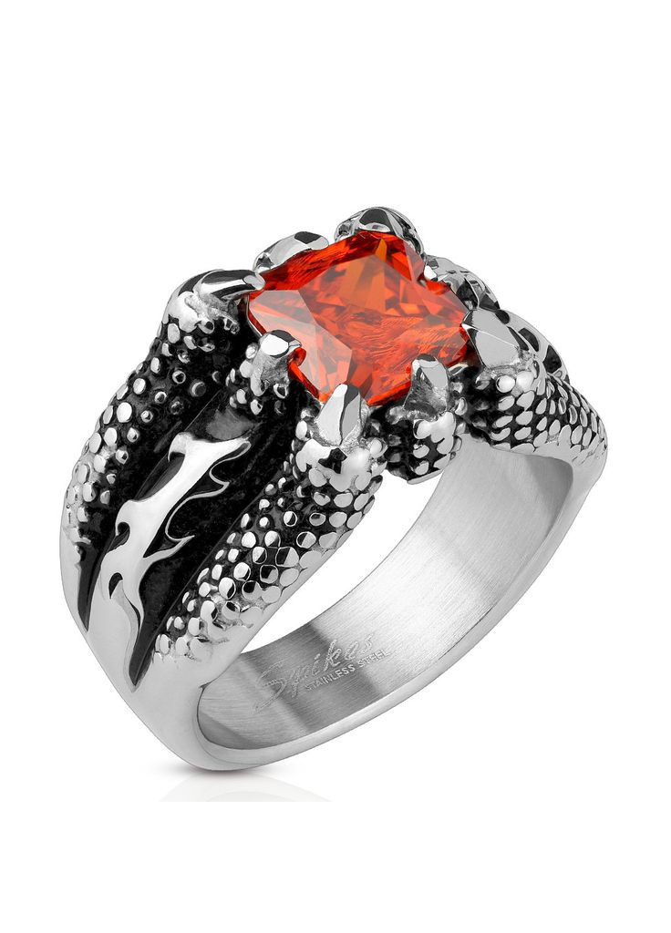 Перстень мужской "Лапа дракона" из стали R-M2556-09 с красным фианитом (Размер: мм (9 США) Spikes (333698574)