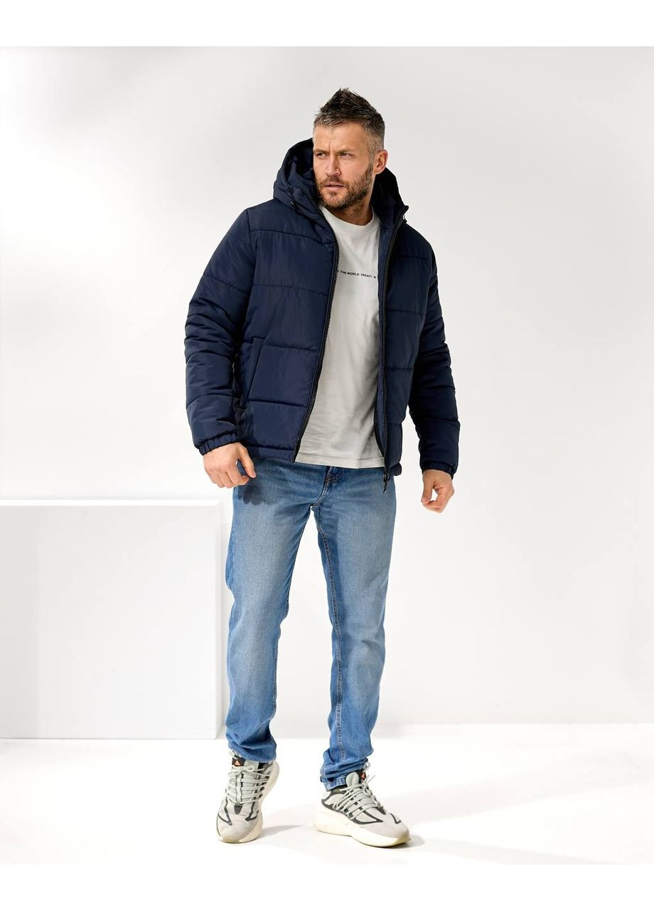 Синяя мужская зимняя куртка с капюшоном и синтепоном — замеры в описании GD/GL Модний простір