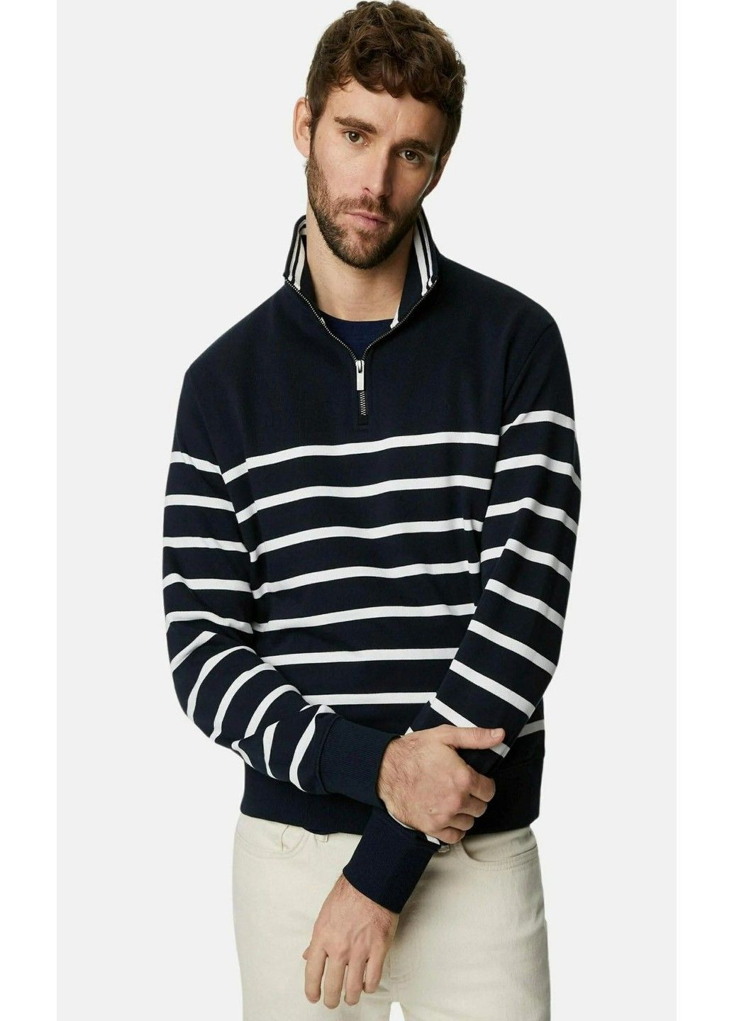 Темно-синий демисезонный мужской хлопковый джемпер (57176) m темно-синий M&S