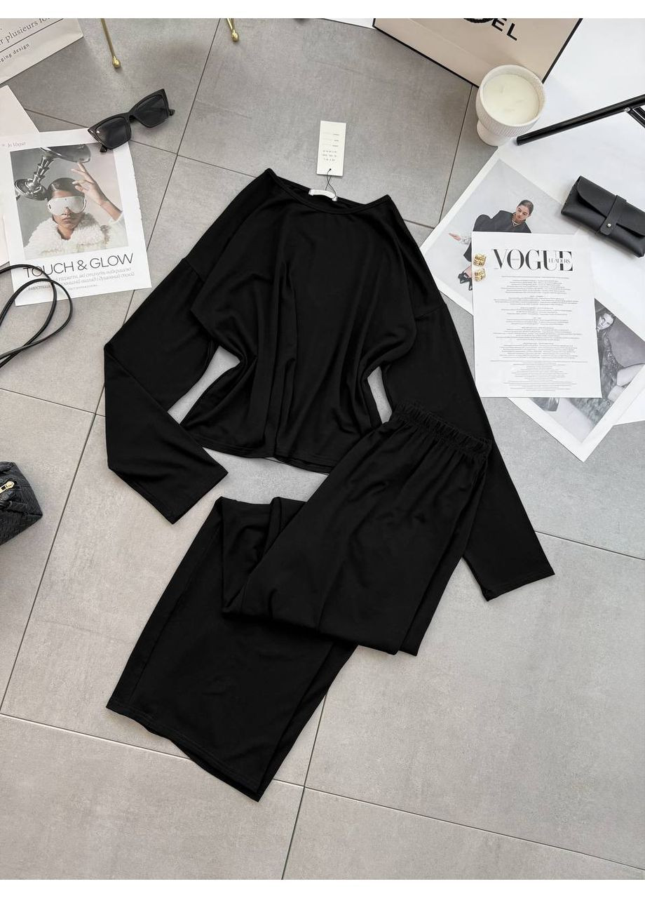 Черная всесезон пижама женская однотонная кофта + брюки Style Point