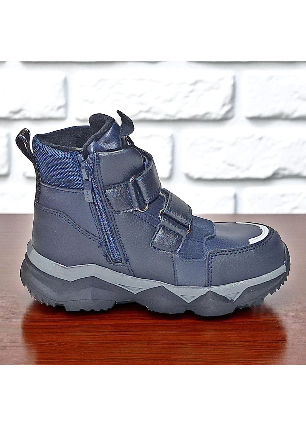 Темно-синие повседневные, спортивные, кэжуал осенние демисезонные ортопедические ботинки для мальчика, осенние хайтопы на липучках, утепленные деми ботинки на флисе Tom.M