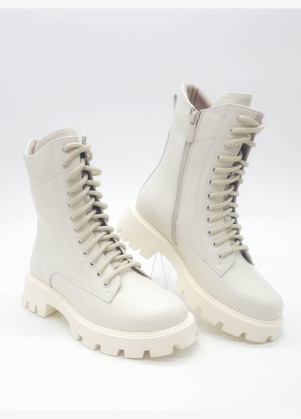 Осенние женские ботинки зимние молочные кожаные k-17-2 23 см (р) Kento