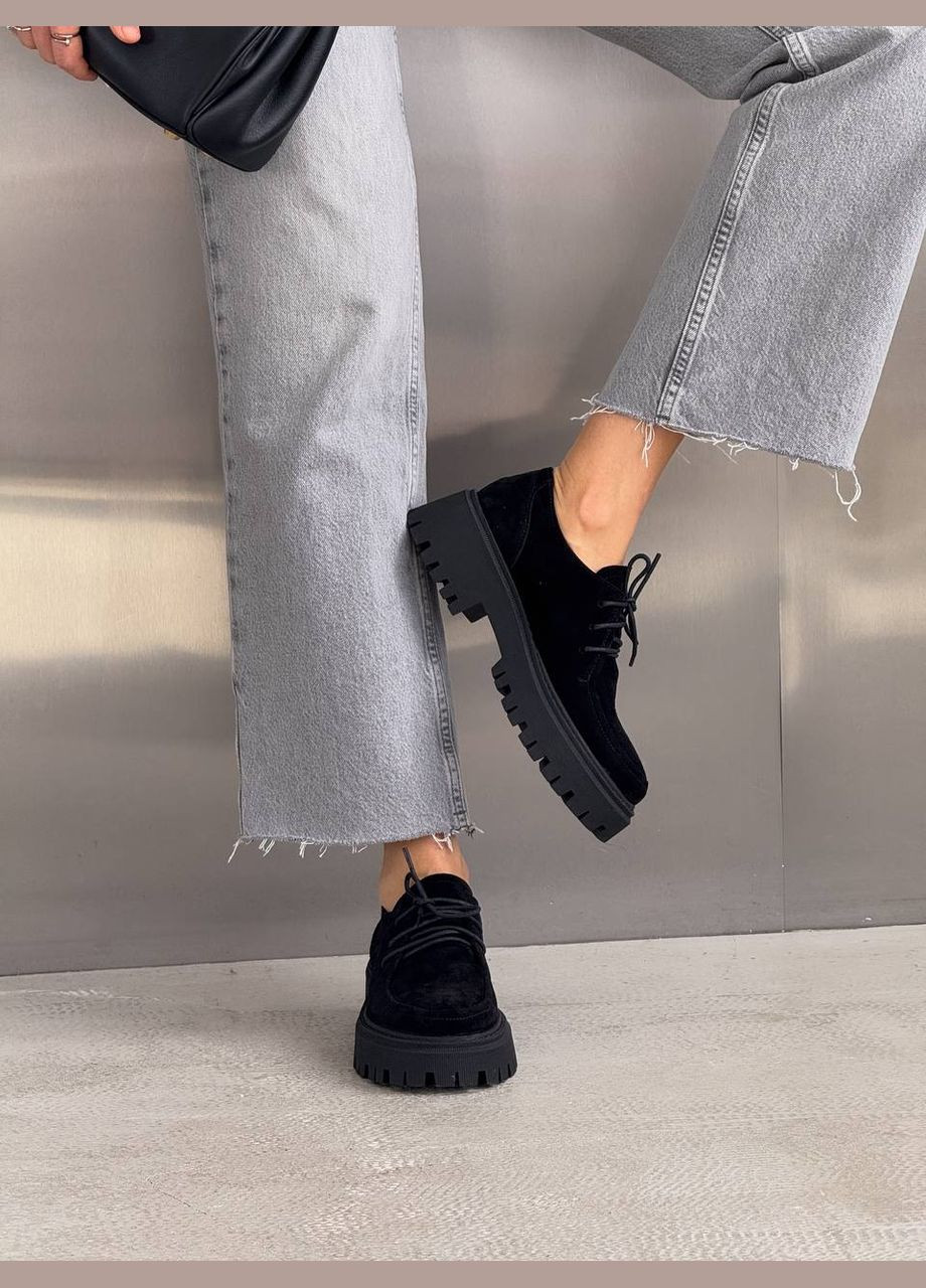 No Brand Туфлі на шнурівці чорний з натуральна замша, — (321974173)