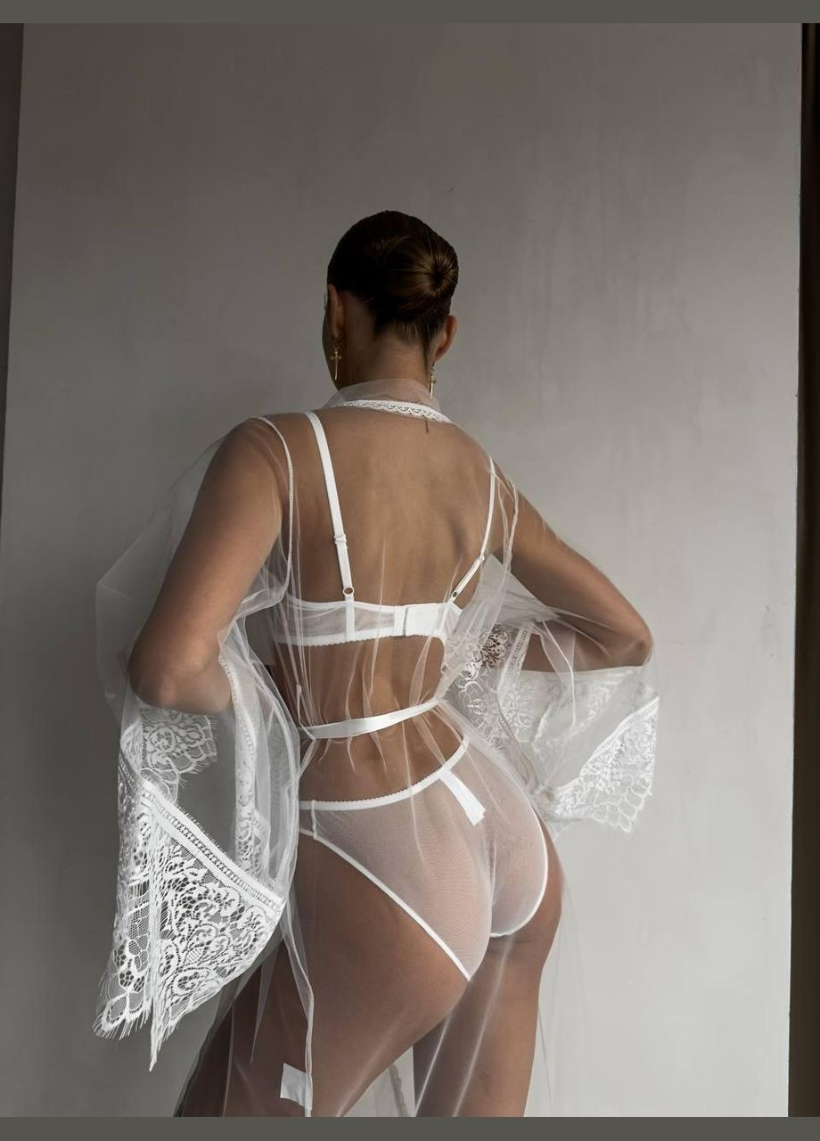 Вишуканий прозорий халат з мереживними деталями No Brand (317994337)