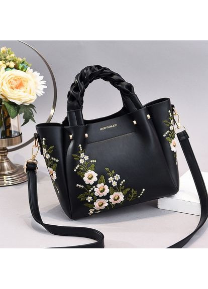 Жіноча сумка через плече з вишивкою еко шкіра чорна ProDobro (363259717)
